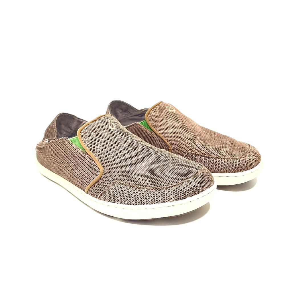 OLUKAI Nohea Brown/White Mesh Slip On Casual Shoes/Sneakers Mens Size 7